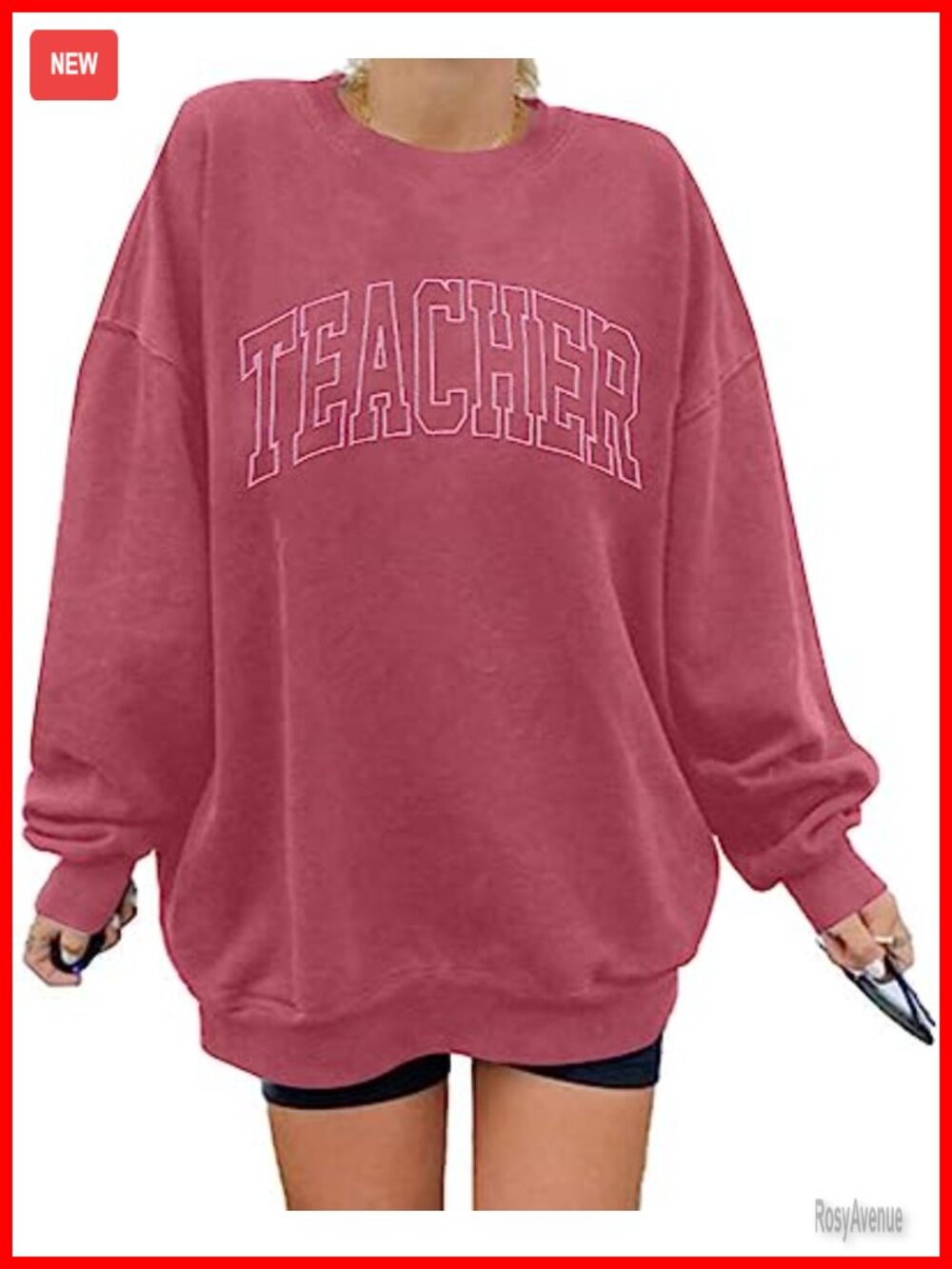 Oversized Teacher Graphic Sweatshirt Embroidered Retro Crewneck Pullover